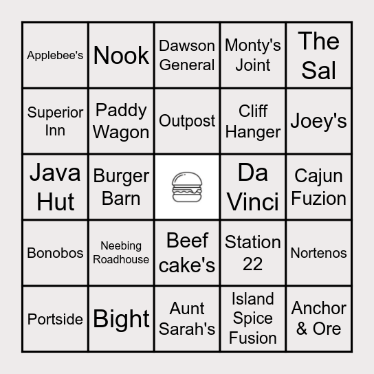 Novemburger 2024 Bingo Card