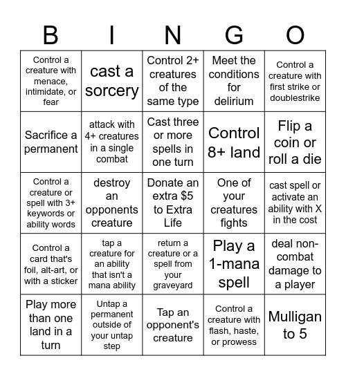 Magic the Gathering Bingo Card