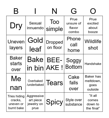 Bake Off Bingo Card