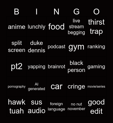 tiktok bingo Card