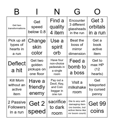 Isaac repentance bingo Card