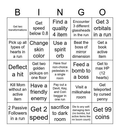 Isaac repentance bingo Card