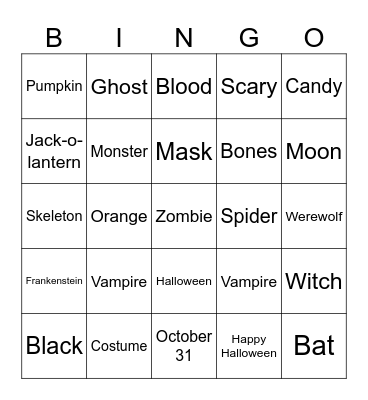 Halloween Bingo Card