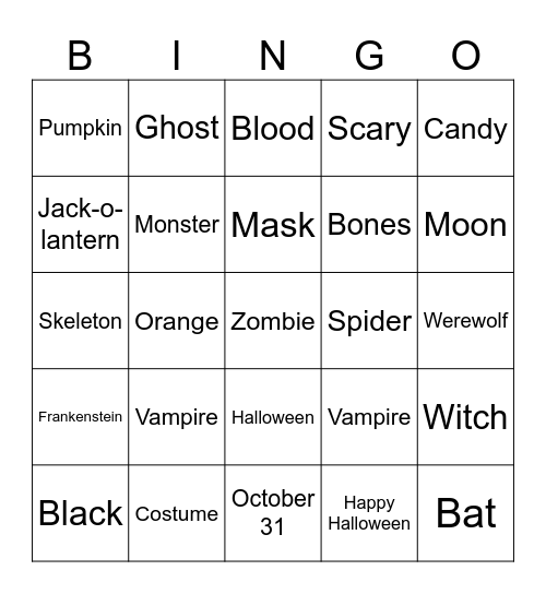 Halloween Bingo Card