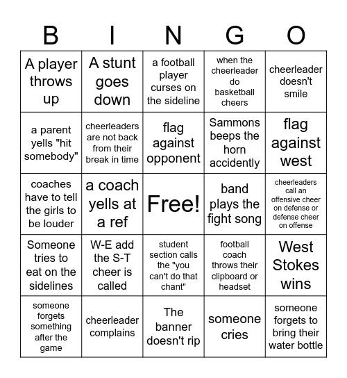 Football Game Bingo Card