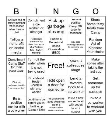 Small Acts of Kindness - Field Version Bingo Card