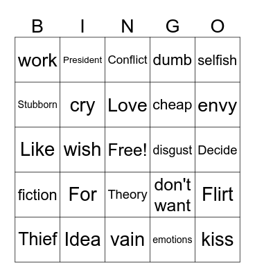 ASL Intermediate Bingo Card