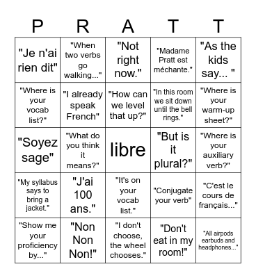 Dans la Classe de Madame Pratt Bingo Card