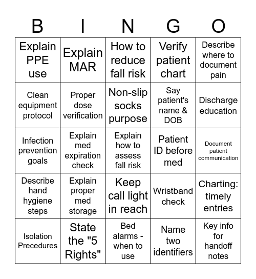 Joint Commission Bingo Card