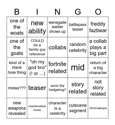 Untitled Bingo Card