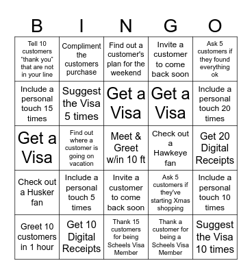 Cashier Bingo Card