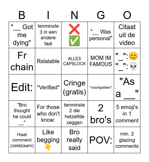 Youtube shorts bots Bingo Card
