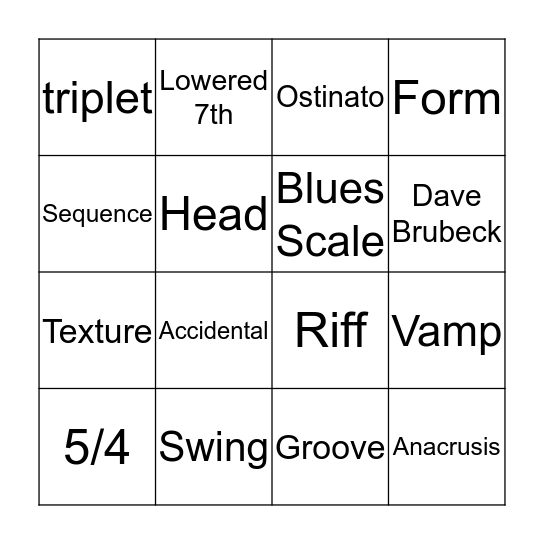 Jazz Bingo Card