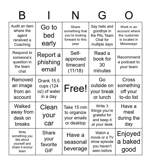 Work/Life Balance Bingo Card