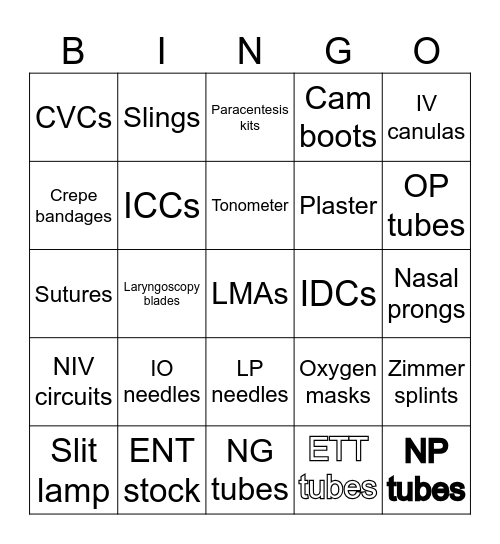 Missing Stock Bingo Card