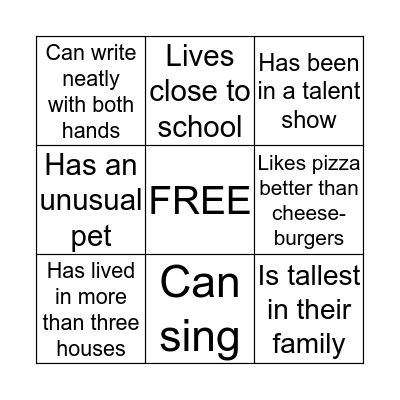 Sixth Grade Friends Bingo Card