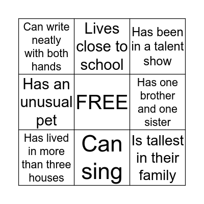 Sixth Grade Friends Bingo Card