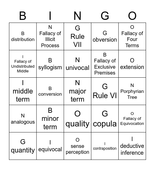 Rasoning Bingo Card