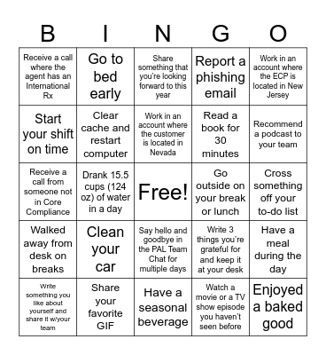 Work/Life Balance Bingo Card