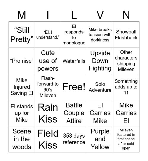 Mileven Season 5 Bingo Card