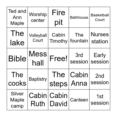 Silver Maple Camp Bingo Card