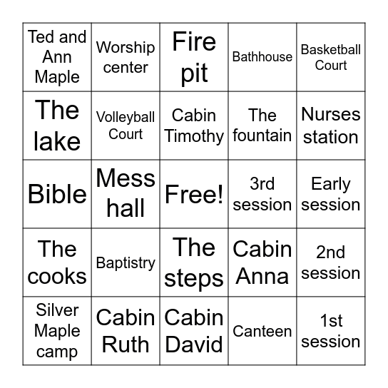 Silver Maple Camp Bingo Card