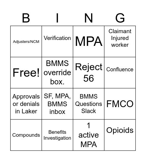 MPA Bingo Card