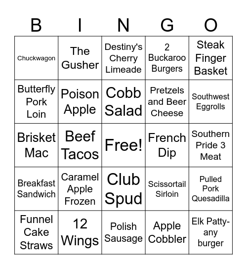 Friday Funday!! Bingo Card