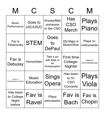 CSOA Bingo Card