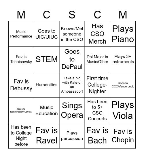 CSOA Bingo Card