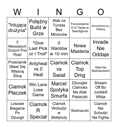 Ciamok 1v9 Bingo Card