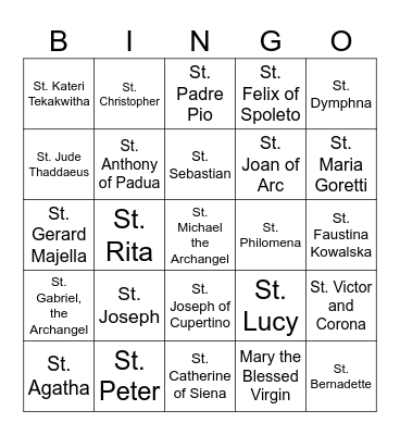 Saint's Bingo Card