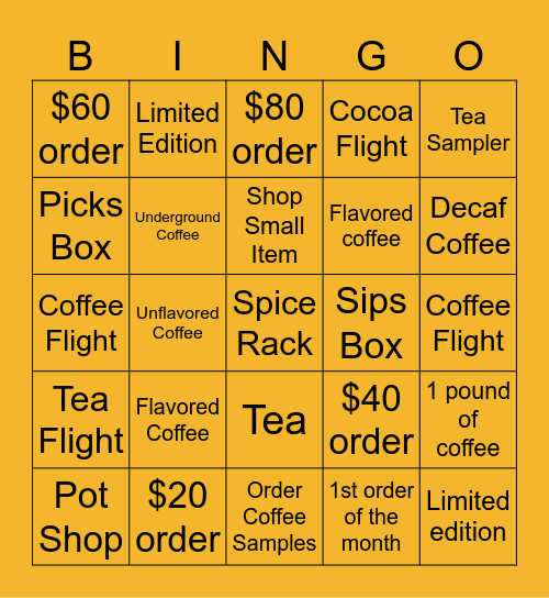 Busy Bean Bingo Card