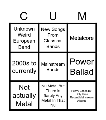 Spotify Metal Playlist Bingo Card