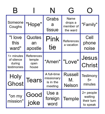 Fast Sunday BINGO Card