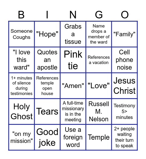 Fast Sunday BINGO Card