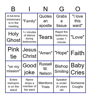Fast Sunday BINGO 2 Bingo Card