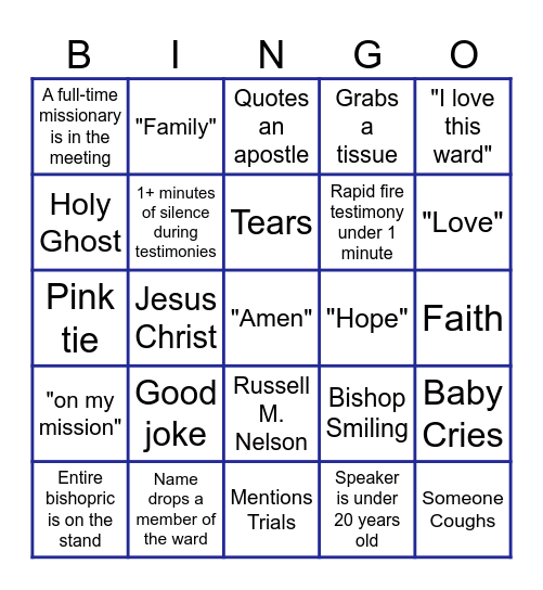 Fast Sunday BINGO 2 Bingo Card