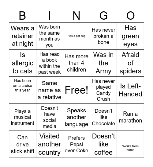 Find the Classmate!! Bingo Card