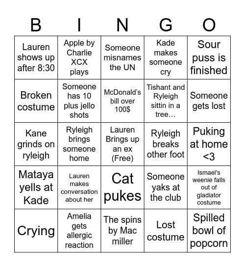 Spooky in SJ Bingo Card