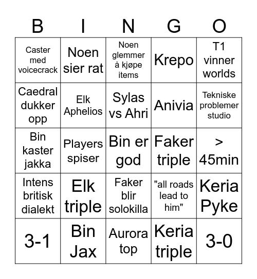 Bin er god Bingo Card