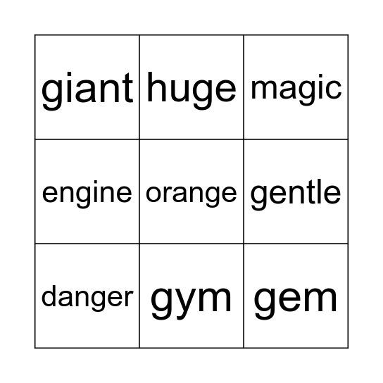 Soft G Bingo Card