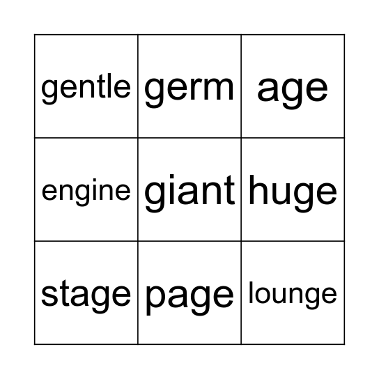 Soft G Bingo Card