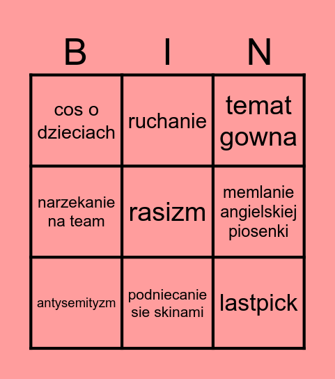 wiśniowe bingo Card