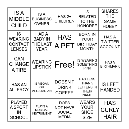 Find the Guest Bingo Card