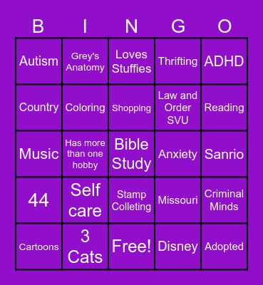 Pen Pal Bingo Card