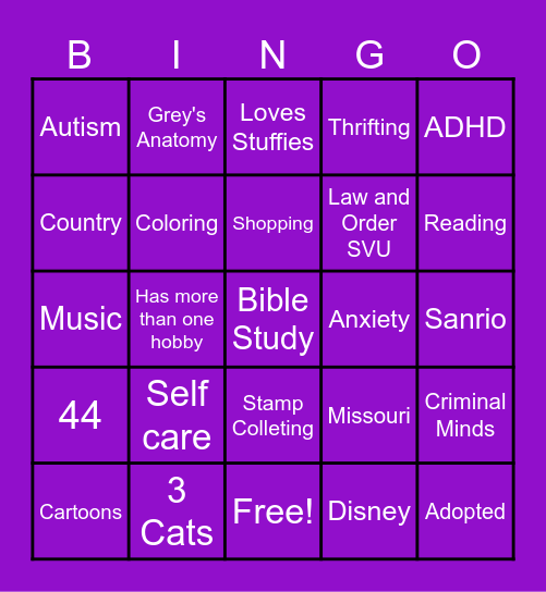 Pen Pal Bingo Card