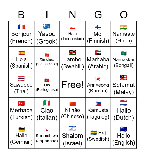 HELLO FROM AROUND THE WORLD Bingo Card