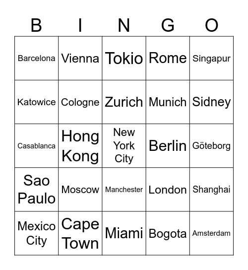 City Bingo 2024 Bingo Card