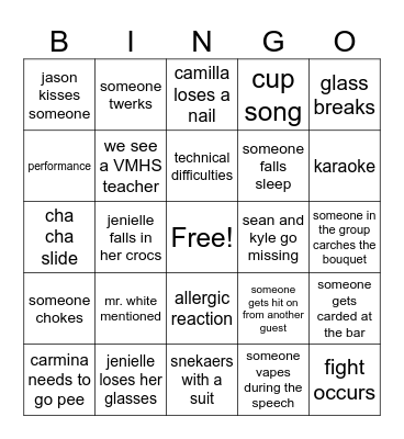 Lillian and Darren's Wedding Bingo Card